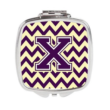 CAROLINES TREASURES Letter x Chevron Purple and Gold Compact Mirror CJ1058-XSCM